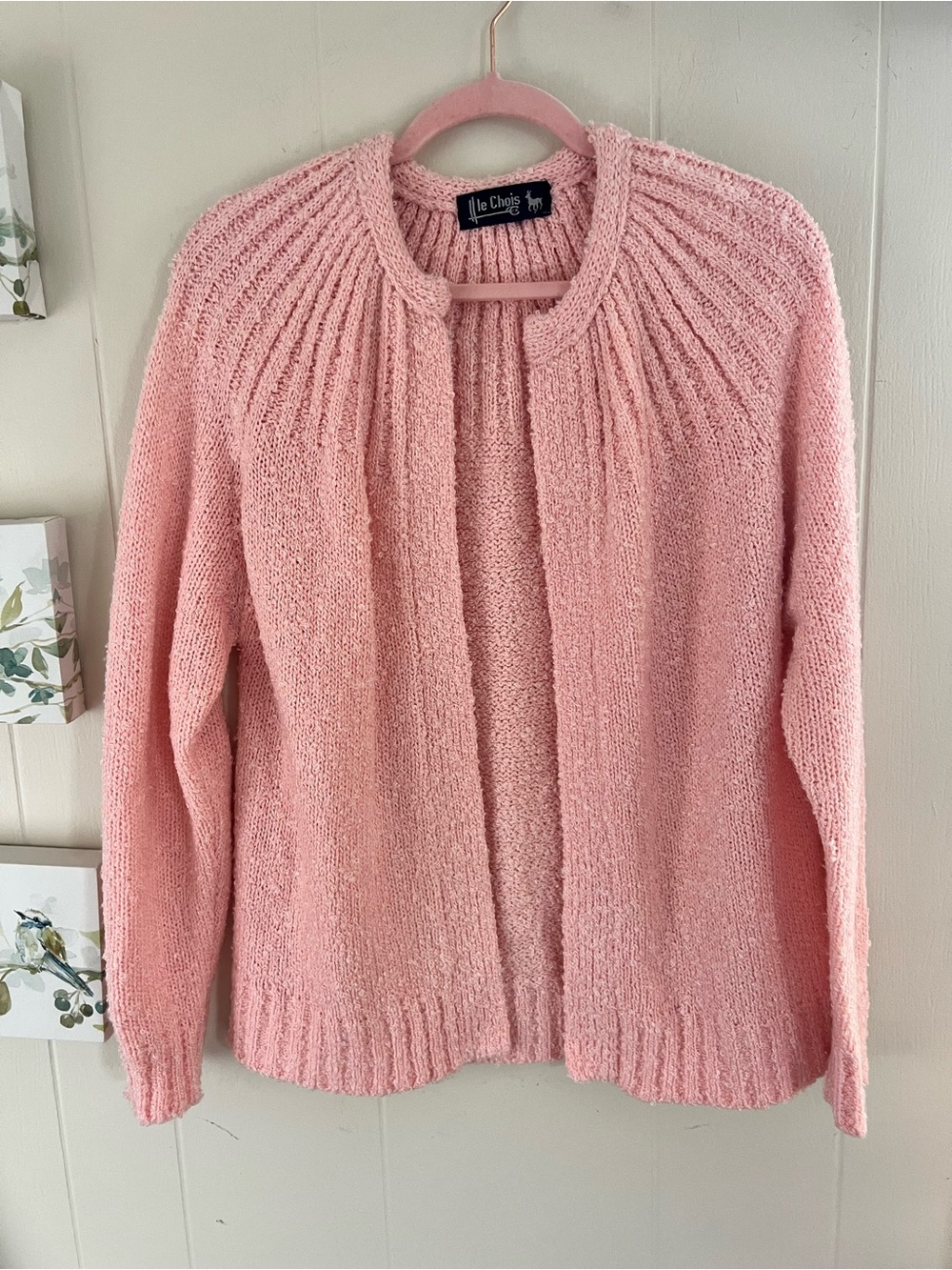 Vintage 1980’-1990’s Medium Pale Pink Open-Front Knit Cardigan by le chois